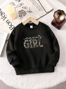 SHEIN 年轻女孩休闲豹纹印花和字母图案宽松圆领运动衫，秋季