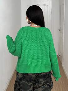 Maweii Plus Size Women Casual Loose Fit Round Neck Drop Shoulder Long Sleeve Single-Breasted Knit Cardigan Fall Winter Cloth For Women