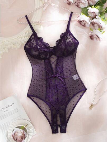 1pc Kanten Mesh Splicing Verleidelijke Bodysuit, Lingerie Intimate Erotic Going Out