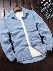 Manfinity Homme Men's Light Blue Casual Light Blue Casual Button-Down Denim Shirt, Fall - Light Wash - View 1