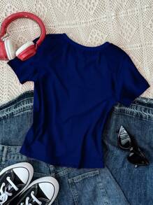 Áo thun cổ tròn dài tay thoải mái, ôm vừa vặn, họa tiết da báo, số 98 & 58, phong cách đường phố dành cho bé gái tuổi teen, thích hợp cho mùa hè - Nhiều màu - Xem 3