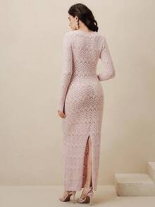 Anewsta Women's Elegant Solid Color Fitted Knit Dress - Baby Pink - View 2