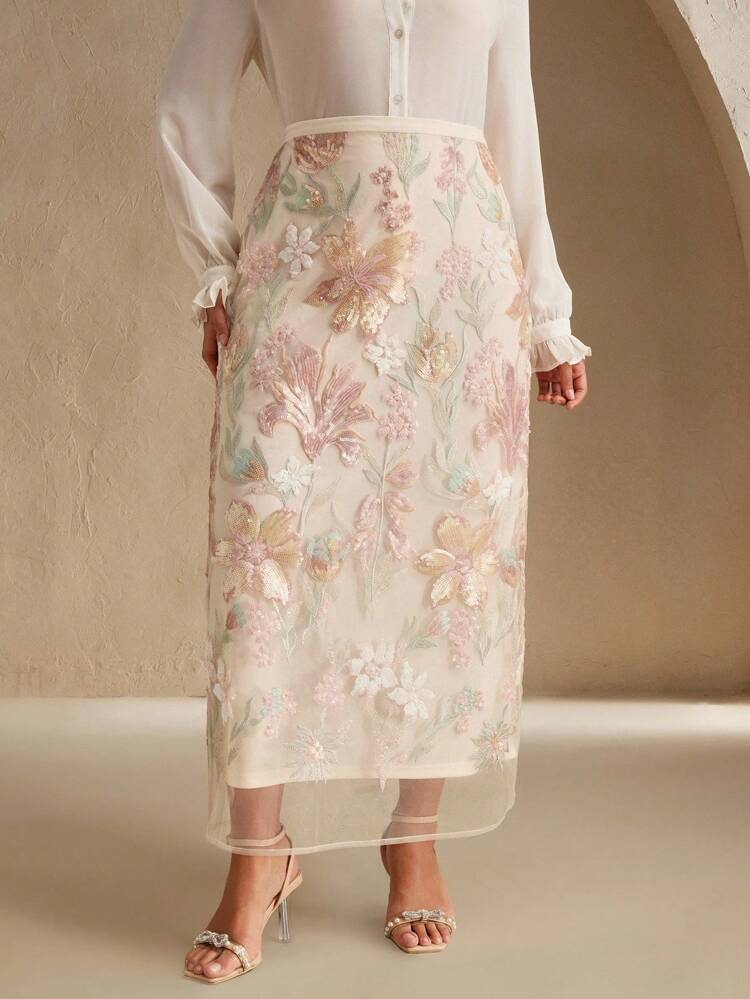 Falda elegante y de moda con diseño bordado con cuentas, para verano