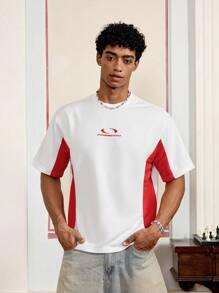SWAVVY Men's Summer Letter Print Contrast Color Round Neck Short Sleeve Casual T-Shirt - Red and White - View 6