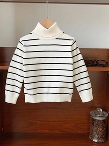 SHEIN 男女宝宝可爱条纹高领毛衣，休闲秋冬宝宝服装，男宝宝冬季套装，男宝宝秋季套装，男宝宝条纹毛衣，男宝宝高领毛衣，男宝宝条纹毛衣 - 彩色 - 查看 5