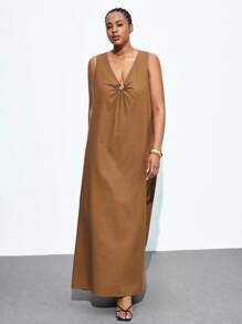 Maija Váy cổ chữ V trang trí phong cách Bohemian thường ngày cho nữ cỡ lớn, Quần áo thanh lịch cho nữ, Váy tốt nghiệp, Trang phục đi nghỉ, Váy suông, Bãi biển, Thanh lịch, Trang phục công sở thường ngày cho nữ, Váy sinh nhật, Phong cách Bohemian, Trang phục công sở cho nữ, Trang phục ngày lễ cho nữ, Trang phục lễ hội, Hawaii - màu nâu - Xem 4