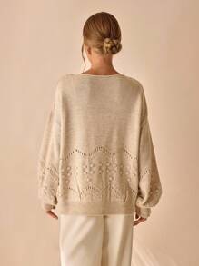CLARA VERO Áo khoác cardigan tay phồng tua rua cỡ lớn cho nữ - Màu be - Xem 2