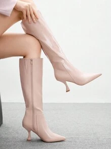 CUCCOO BIZCHIC Women's Fashion Versatile Minimalist High Heel Mid-Calf Boots, Pink - Apricot - View 4