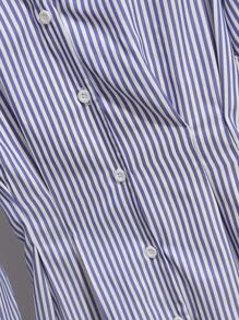 Franclia Cross V-Neck Pleated Button Striped Dress For Women All White Casual Outfits Spring Fall Cloth For Women - Blue - View 5