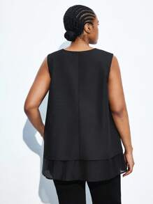 Maija 大码女式纯色V领双下摆宽松无袖休闲衬衫