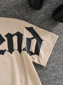 SHEIN 1pc Young Boys Summer Casual Street Graffiti Letters Versatile Pattern Loose Short-Sleeved Knitted T-Shirt,Suitable For School,Daily Vacation & Travel - Apricot - View 6