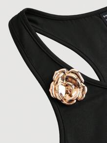 SHEIN MOD 女士优雅金属装饰无袖连衣裙，夏季 - 黑色 - 查看 3