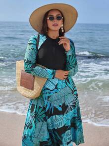 Swim Mulvari 2 件大码女式随机印花拼接长款躯干端庄布基尼泳衣套装