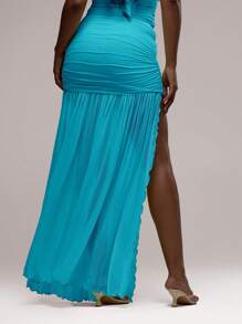 MUSERA 褶皱垂坠超高开衩半身裙，仅限伊比沙岛性感度假夏季节日沙滩装，浪漫优雅，适合生日、婚礼宾客、7月4日派对、狂欢节、婚礼派对、复活节等场合。 - 藍色 - 查看 4