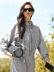 Fluxe 女士休闲纯色针织连帽长袖套头衫 - 淺灰色 - 查看 8