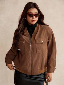 Elaquor Plus Size Solid Color Minimalist Casual Long Sleeve Jacket Winter Fall Autumn