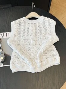 Franclia Women's All-Match Hollow Out Fashionable Minimalist Versatile Commuting Vacation Cardigan Sweater Vest