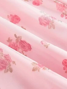 SHEIN MOD Große Größen Rosa Blumen Mesh Muster Schleife Akzent Langarm Party Kleid, romantischer Look, Geburtstagskleider, elegante Kleider für Partys, Geburtstagskleider für Frauen, Party