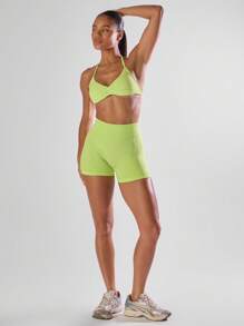 Musera Sport Solid Ruched Bust Open Back Halter Sports Bra, Active Comfy Workout Gym Running Run Club,Padel, Tennis, Pickleball Gym Fitness