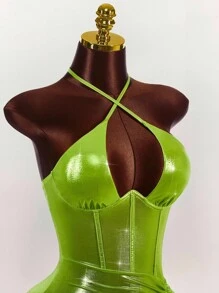 Amplova Váy ôm sát mini có dây rút gợi cảm dành cho nữ, thời trang mùa hè - màu xanh lá - Xem 9
