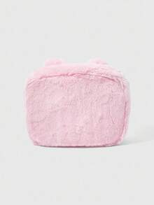 ROMWE Kawaii 粉色女士可爱毛绒刺绣兔子印花便携方形化妆包 - 粉色 - 查看 4