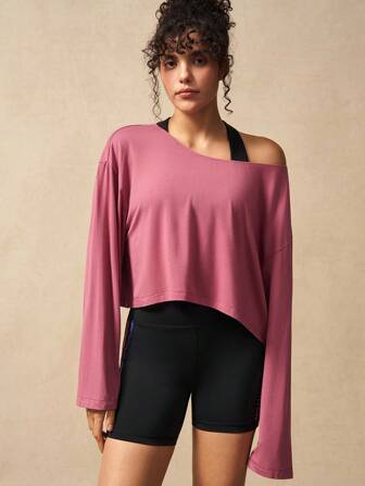 VARSITIE Outdoor Hiking Solid Color Long Sleeve Cropped Women Sports Tees & Tanks