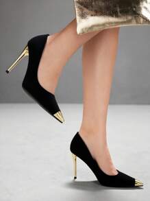 CUCCOO SZL Fashionable Metal Pointed Toe Classic Comfortable Versatile Stiletto High Heels, Suitable For Commuting, Dates, Parties, Festivals And Vacation - Black - View 10