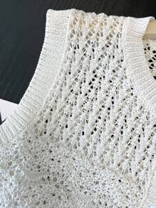 Franclia Women's All-Match Hollow Out Fashionable Minimalist Versatile Commuting Vacation Cardigan Sweater Vest