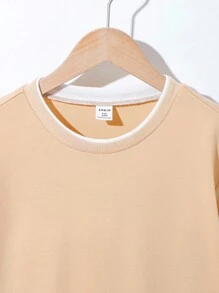 Bộ áo hoodie thường ngày cho bé trai tuổi teen, áo nỉ cổ tròn phối 2 trong 1, phù hợp cho đi học, mặc thường ngày và chơi thể thao. - Màu Khaki - Xem 4