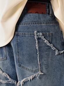 SUMWON Distressed Denim Shorts Men Ripped Raw Edge Summer Casual Knee Length Bermuda Shorts Streetwear Frayed Classic Beach Festival - Blue - View 6