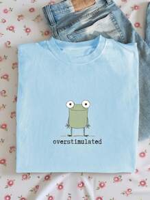 INAWLY Plus Size Frog Print Short Sleeve T-Shirt For Plus Size Women - Baby Blue - View 1