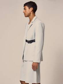 Musero Blazer Jacket Belt Fastening Jacket Only Summer Spring Holiday Vacation - Blue - View 3