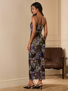 Lilora Vestido largo elegante de mujer con tirantes finos y lentejuelas, vestido formal con lentejuelas, vestido de gala floral para mujer, vestido de cena de crucero, vestido formal de fiesta de jardín, vestido formal con lentejuelas y flores, vestido de ocasión especial con lentejuelas y flores, vestido de gala con lentejuelas y flores, ropa de otoño para mujer elegante y digna - Negro - Ver 2