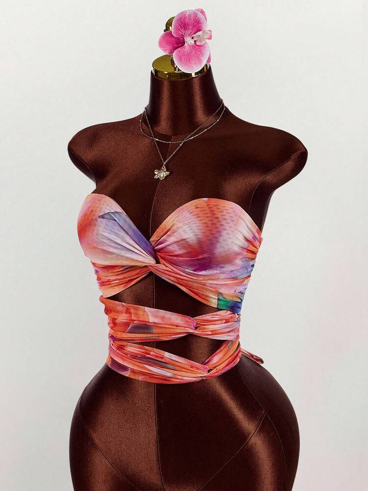 Amplova Top bandeau sin espalda con lazos y colores - Multicolor - Añade 3