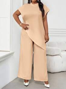 SHEIN Lady Áo cánh tay cánh dơi dáng rộng, cổ tròn, tay cánh dơi, viền bất đối xứng, thiết kế mới 2025, áo cánh thanh lịch, sang trọng, thoải mái, thanh lịch cho ngày lễ tình nhân, tiệc tùng năm mới - Lạc đà - Xem 4