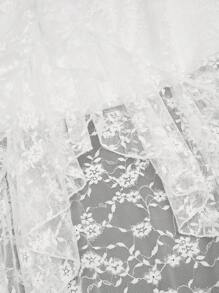 Sweetra 不对称荷叶边蕾丝美人鱼下摆甜美纯色半身裙