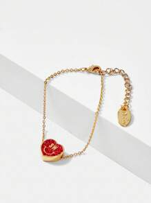 S.W.Smiley x MOTF PREMIUM 18K GOLD PLATED RED HEART & SMILING FACE CHARM BRACELET - Yellow Gold - View 6
