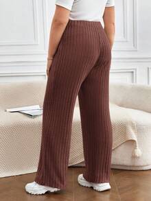 SHEIN Frenchy Pantalones informales de talla grande con cordón en unicolor - Óxido marrón - Ver 2