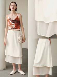 Uhlyne 优雅的多层纹理半身裙 - 米色 - 查看 4