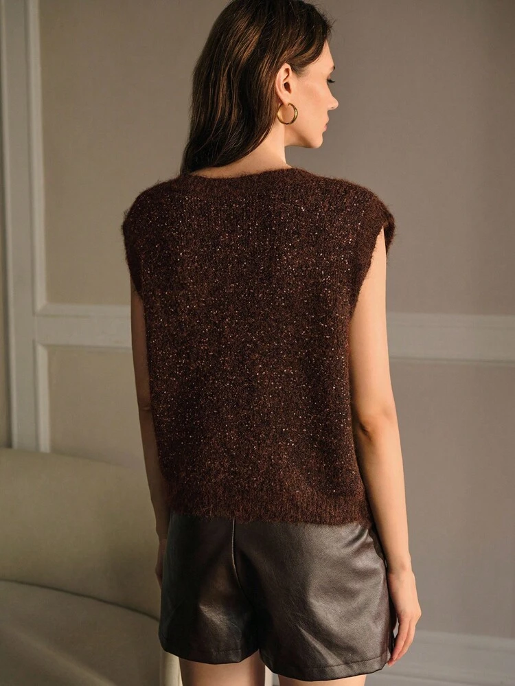 SUÉTER DE PUNTO CON CHALECO DE LENTEJUELAS DE CONTRASTE PARA OTOÑO E INVIERNO