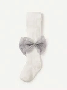 Cozy Pixies 1 件装女婴厚款蝴蝶结装饰紧身裤，适合户外穿着 - 白色 - 查看 8