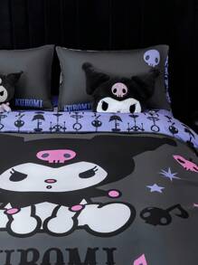 HELLO KITTY AND FRIENDS | SHEIN 3件組卡通字母印花深灰色床上用品被套組，適用單人床/雙人床/加大床/特大床，適合宿舍/居家 - 彩色 - 查看 7