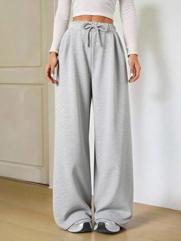 Teen Girls' Drawstring Hem Wide Leg Straight Casual Lounge Pants