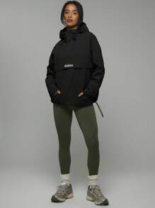 Musera Sport 尼龙半拉链口袋细节Logo连帽防风夹克，春夏皆宜，可作雨衣、徒步、运动休闲、假日节日健身冬冬春季穿着。 - 黑色 - 查看 4