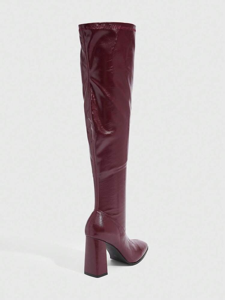 CUCCOO SZL Square Toe Chunky Heel Burgundy Fashion Sexy Super High Over-The-Knee Boots For Women For Christmas Spring Shoes