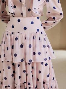 Anewsta Polka Dot Ruffle Hem Skirt, Suitable For Spring/Summer Vacation - Pink - View 1