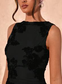 SHEIN BAE Women's Summer Vacation Elegant Textured Knit Fabric Double Layer Ruffle Hem Mini Dress,Beach Outfits For Woman,Concert Outfit Women,Brunch Outfits For Women,Beach Vacation Outfits,Festival Outfits For Women,Birthday Dress,Graduation Dress,Valentine's Day,Valentine Outfits For Women - Black - View 6