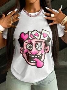 INAWLY 女款 Y2K 趣味复古卡通人物图案圆领短袖 T 恤 - 彩色 - 查看 5