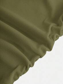 SHEIN Girlism Teen Girl Ribbed Knit One Shoulder Ruched Fitted Casual T-Shirt, Versatile Off The Shoulder Top Green Tops Tube Top