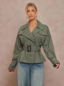 Lumalex 秋季 朴素 复古 金钱 闪光 节日 派对 狂欢 节日 郊游 假期 波西米亚风 户外 层次丰富 婚礼 季节 宴会 成人礼 领口 束腰 腰部 工装 口袋 对比 纽扣 短款 女式 宽款 女式 女士 女士 女士 腰带 女士 - 綠色 - 查看 4